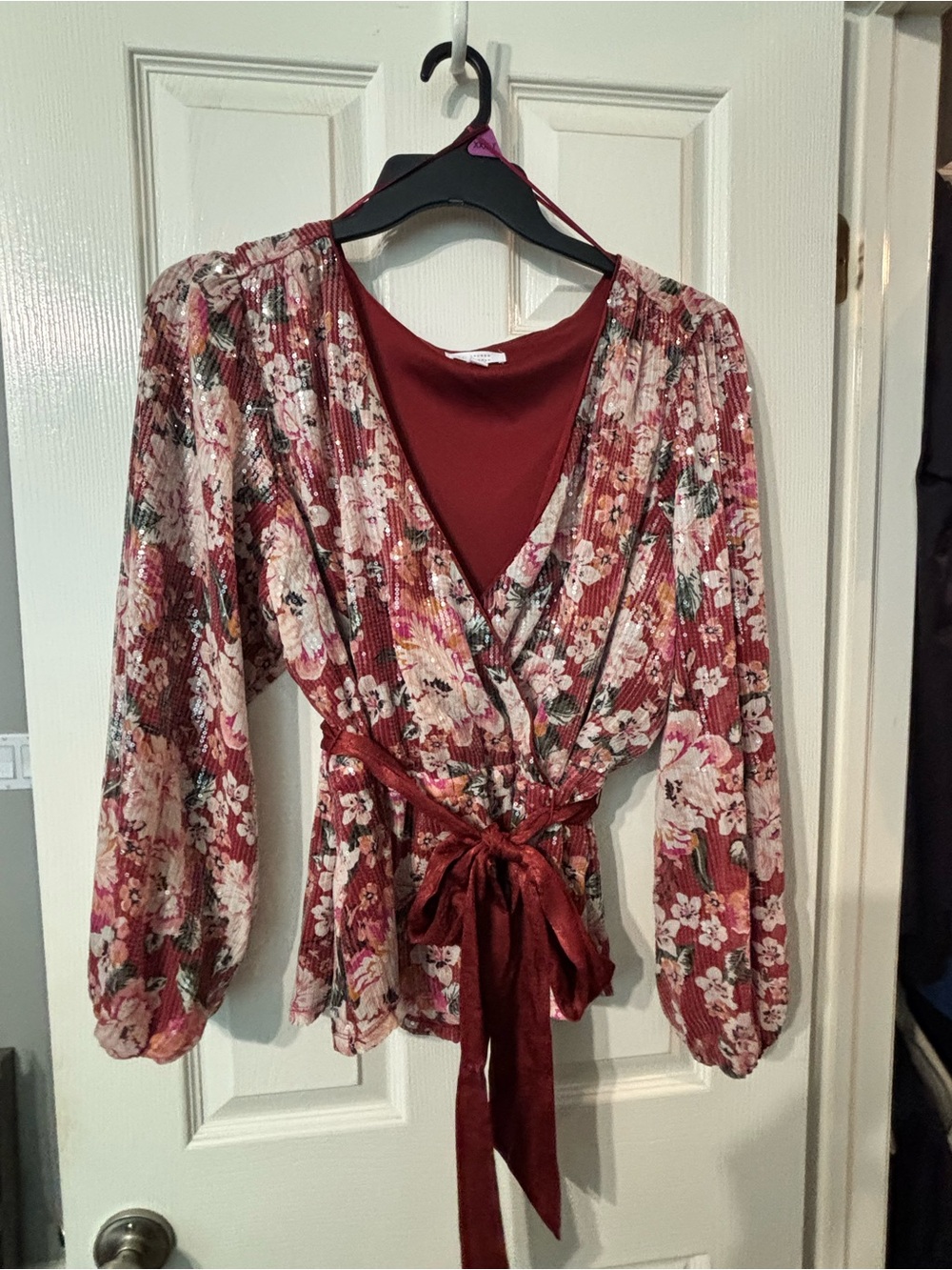 LC Lauren Conrad Burgundy Floral Wrap Blouse